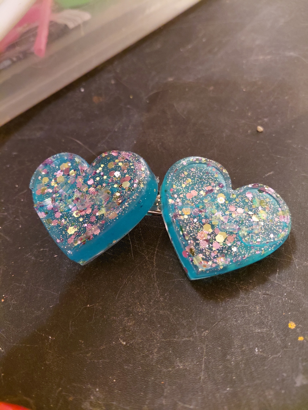 Heart Resin Hair Clip - Teal Glitter